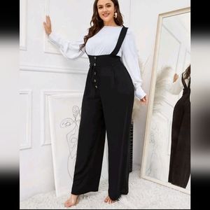 SheIn Plus Button Front Wide Leg Belted Pinafore Jumpsuit Without Top (2X/16)